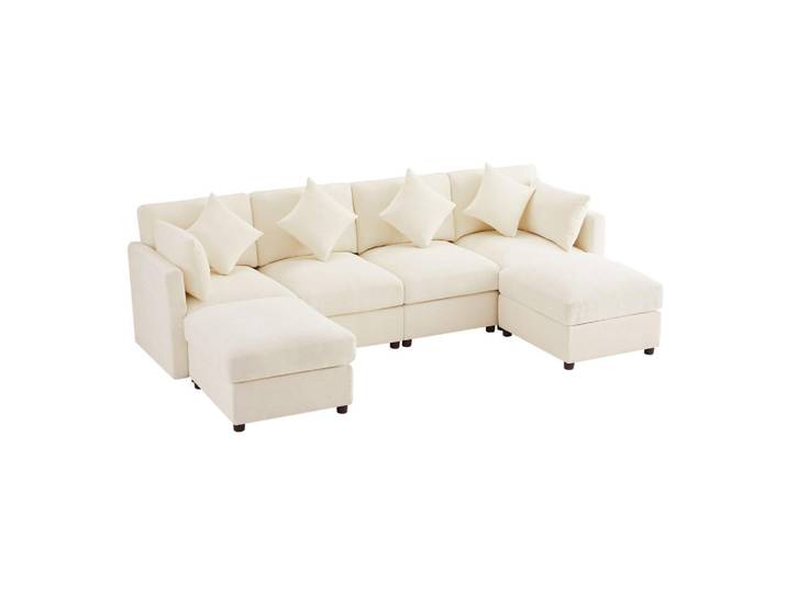 Modenvie Modulares Ecksofa 284/156,5/86 cm aus Chenille mit verstellbaren Armlehnen Beige, 284x156.5 cm, Wohnzimmer, Sofas & Couches, Wohnlandschaften, Ecksofas