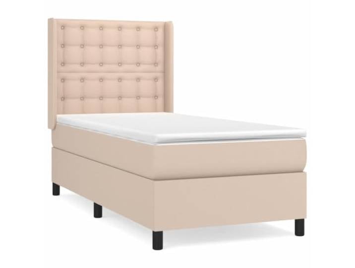 PUGYNBK Boxspringbett aus Kunstleder, Cappuccino, 100 x 200 cm Verstellbares Kopfteil, Taschenfedern, mittlere Härte, einfache Reinigung