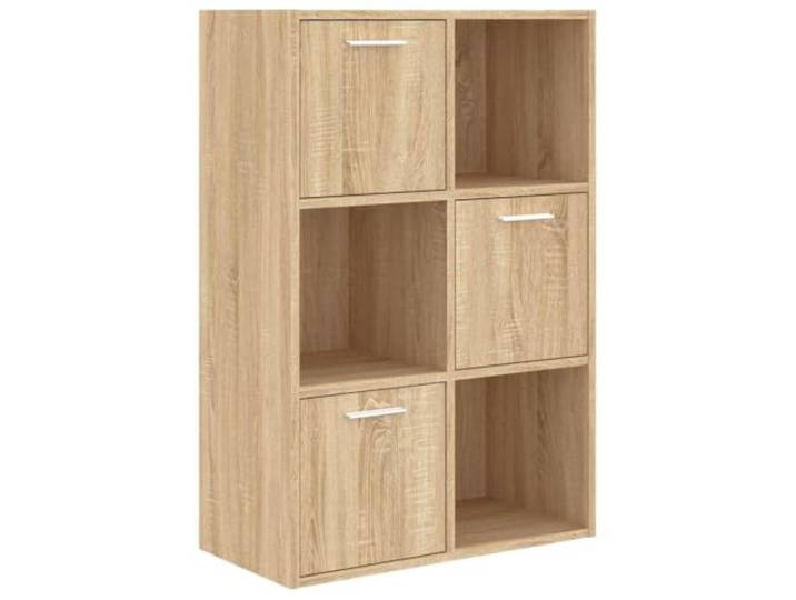 fsahslih Lagerschrank Sonoma-Eiche Holzwerkstoff Standregal 60x29,5x90 cm Kompaktes Mehrzweckregal mit 6 Fächern für Wohnzimmer und Schlafzimmer, 3 Türen schützen Deko vor Staub.
