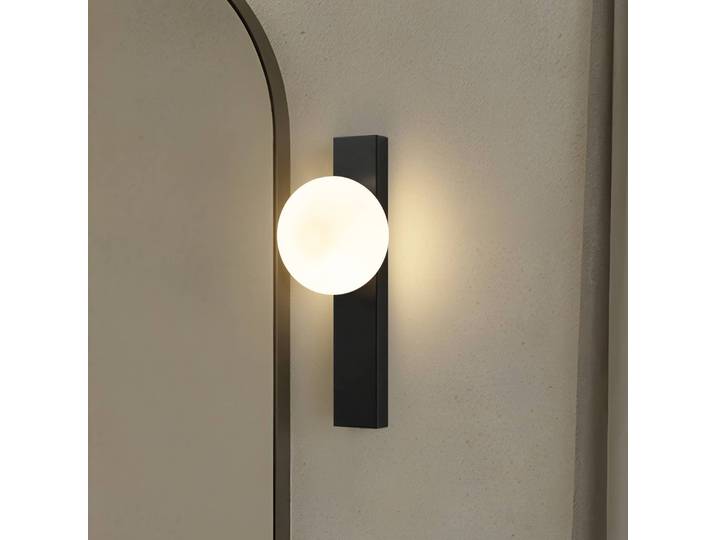 Wandleuchte Tavrik Lindby, dimmbar, schwarz, für Badezimmer, Glas, Modern