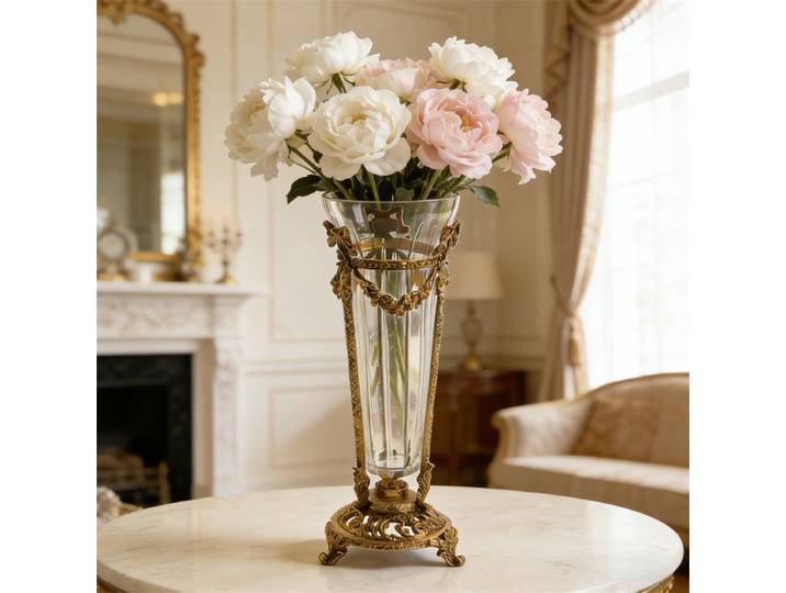 Vase à fleurs en cristal européen en laiton Décoration de la maison Décoration de bureau Salon Bouteille à fleurs de luxe haut de gamme