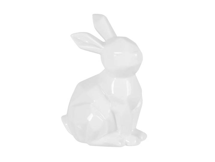 Hasen-Statuette im Origami-Stil aus weißem Porzellan, H15cm