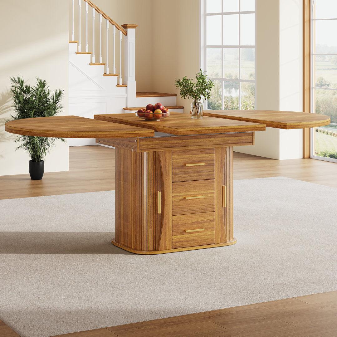 17 Stories 158 cm Extendable Round and Semi-Circle Dining Table Brown