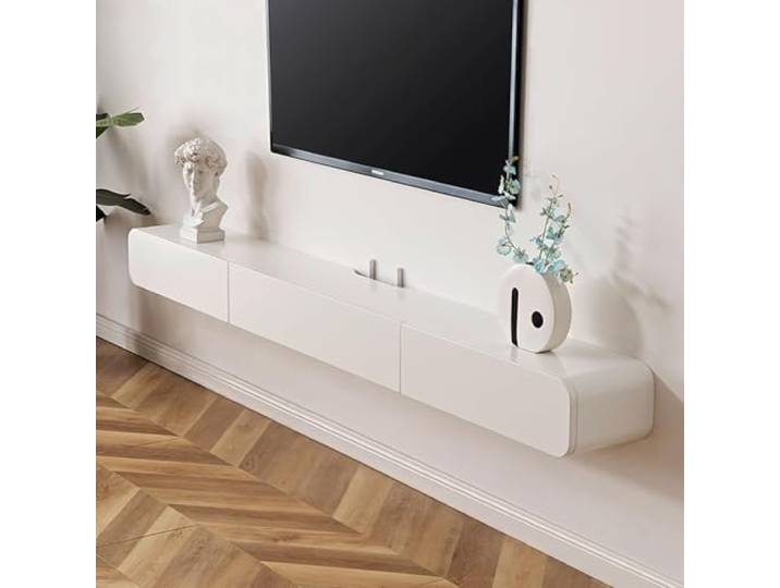 Ptasccne tv Schrank Wandmontierte Medienkonsole mit schwebenden Schubladen aus Massivholz