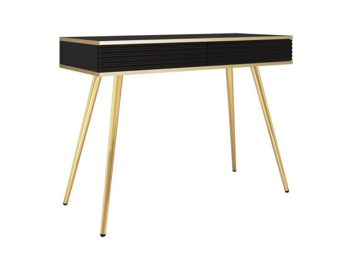 Sepro Meble Konsolentisch Schwarz Polo Gerillt Hohe Goldene Beine, Schwarz, Hellbraun, 102x80x50 cm, Wohnzimmer, Wohnzimmertische, Konsolentische