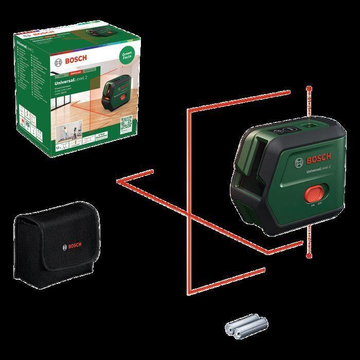 Bosch UniversalLevel 2 Laserwaterpas, automatisch nivellerend, bereik 10 meter, inclusief tas en batterijen