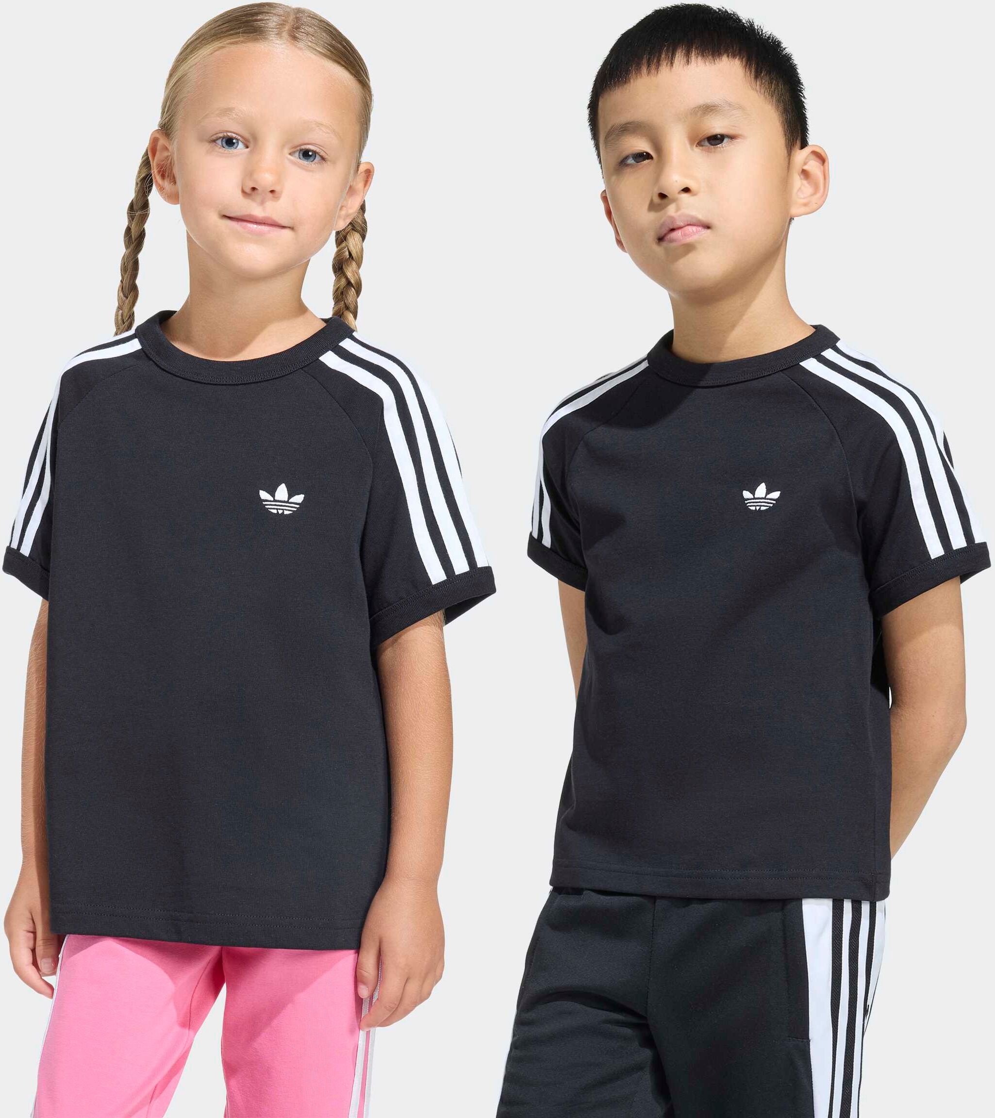 T-Shirt ADIDAS ORIGINALS "3-STREIFEN", Mädchen, Gr. 110, schwarz, Obermaterial: 100% Baumwolle, Rundhals, Shirts T-Shirt schwarz 110