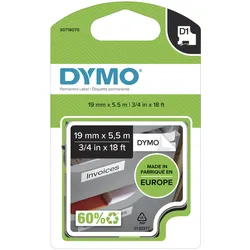 DYMO® Original D1-Schriftband "Hochleistung" für LabelManagerTM 19mm x 5,5m - Polyester, permanent haftend - schwarz auf weiss