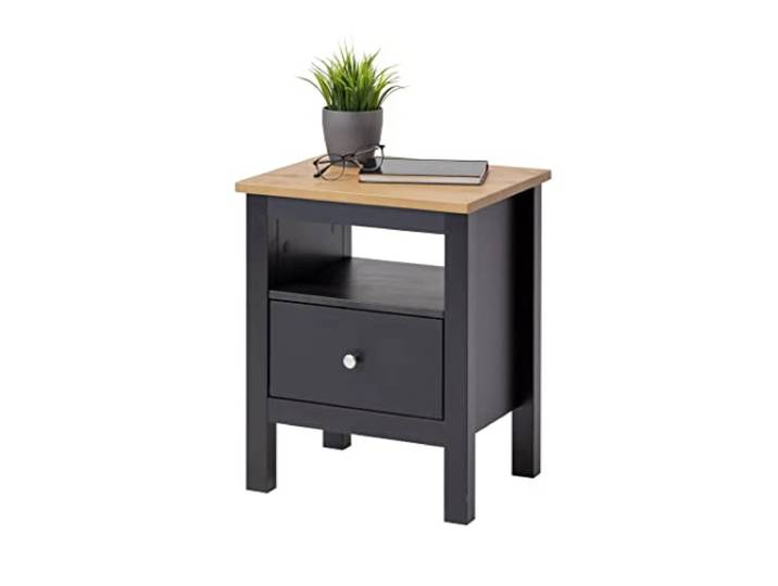 hagge home Skandinavisch Holz Beistelltisch Nachttisch Holztisch Wohnzimmertisch Schlafzimmertisch 45x37 cm Höhe 55 cm Schwarz Braun