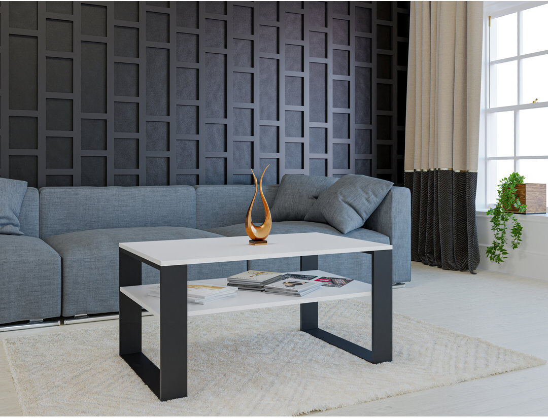17 Stories Jrake Sled Coffee Table with Storage White/Black
