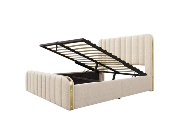 Oxeza Polsterbett 140/190 cm Beige mit USB Typ-C Ladefunktion, Mode, Rechteckig, 140x190 cm, Schlafzimmer, Betten, Polsterbetten