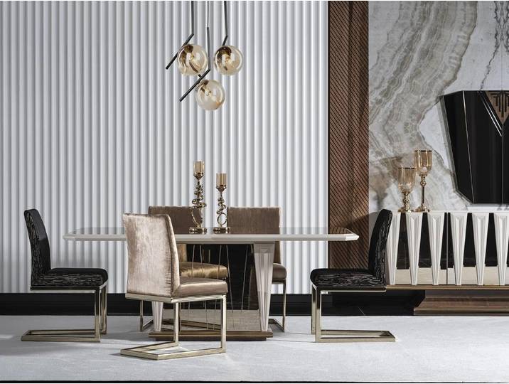 Xlmoebel Esszimmer-Set Esszimmer Set von XLMOEBEL in Braun aus Holz und Metall, (7-St), Made in Europa
