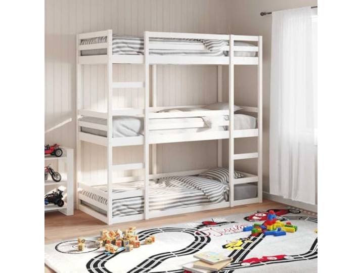 RJPLMFV Etagenbett, dreifach, Kiefer, massiv, 90 x 200 cm 4 Sicherheitsbarrieren, stabile Leiter, umbaubar in 3 Einzelbetten, Rahmen mit Lattenrost
