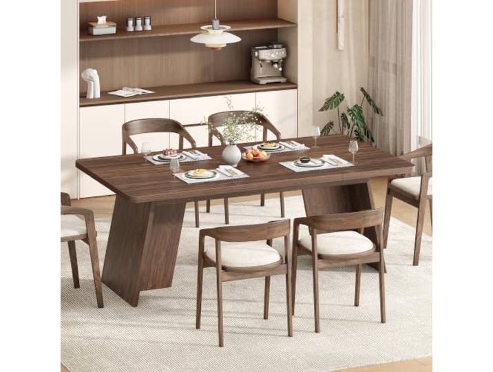 Hzuaneri Moderner, Minimalistischer Esstisch, 90 x 180 x 75 cm, Nussbaum Abgerundete Tischecken, Großzügige Tischplatte, Beidseitige Verstrebungen, Stabile Beine, Platz für 6–8 Personen, KT18032X