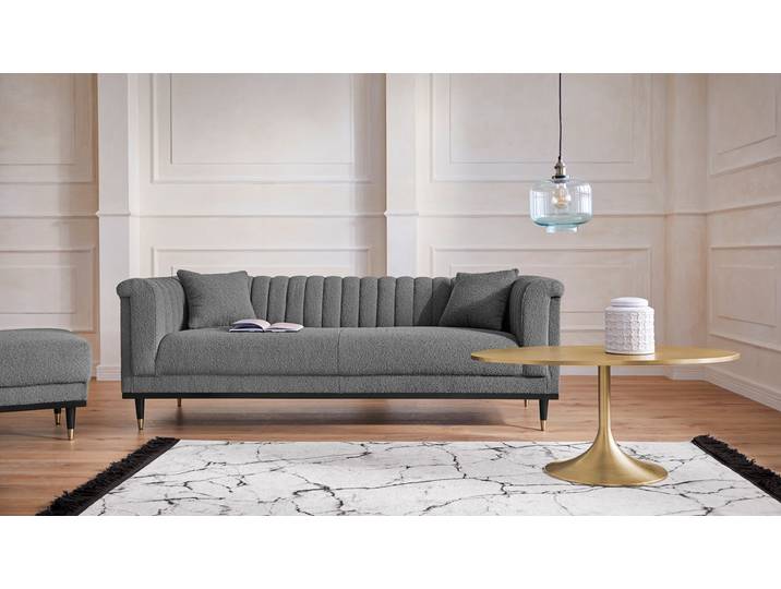 3-Sitzer HOME AFFAIRE Chamby New , grau, B:210cm H:71,5cm T:85cm, Bouclé (100% Polyester), Sofas, 3-Sitzer, im Bouclé-Strukturbezug mit Steppung im Lehnenbereich