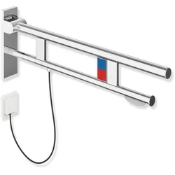 HEWI Stützklappgriff Duo, Design B, System 900, Edelstahl, verchromt, Ausladung 900 mm
