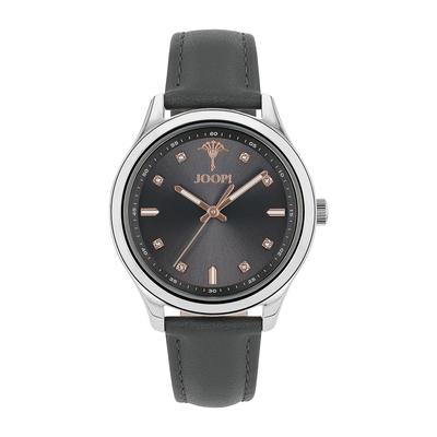 Quarzuhr JOOP, grau, Armbanduhren, Damen, Quarzuhr, Armbanduhr, Damenuhr, Lederarmband, analog, Kristallsteine