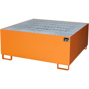 BAUER Auffangwanne AW 1000, orange, aus Stahl, 146 x 146cm, mit Stahl-Gitterrost, unterfahrbar, 1000 Liter