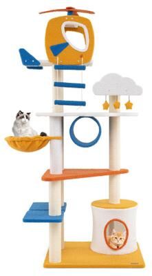Costway 70 Inch Tall Aviation-themed Cat Tree with Helicopter Top Perch and Platforms-Yellow