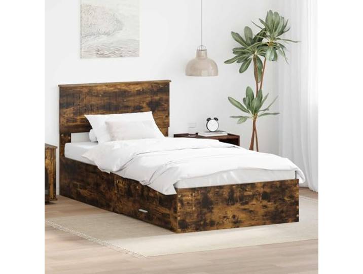 Mit Stauraum Modernes Design Geräucherte Eiche 100 x 200 cm Braun Bettrahmen Geräucherte Eiche 100 x 200 cm Holzwerkstoff Bettgestell mit Schubladen Stauraum Lattenrost Kopfteil Modern