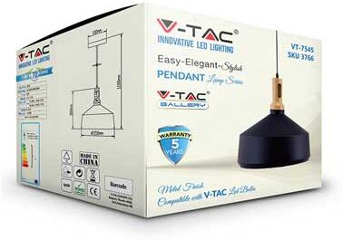 V-Tac Portalampada Pendente 1mt E27 Elegant Stylish Ф350mm- Mod. Vt-7545 - Sku 3765 - Legno Bianco