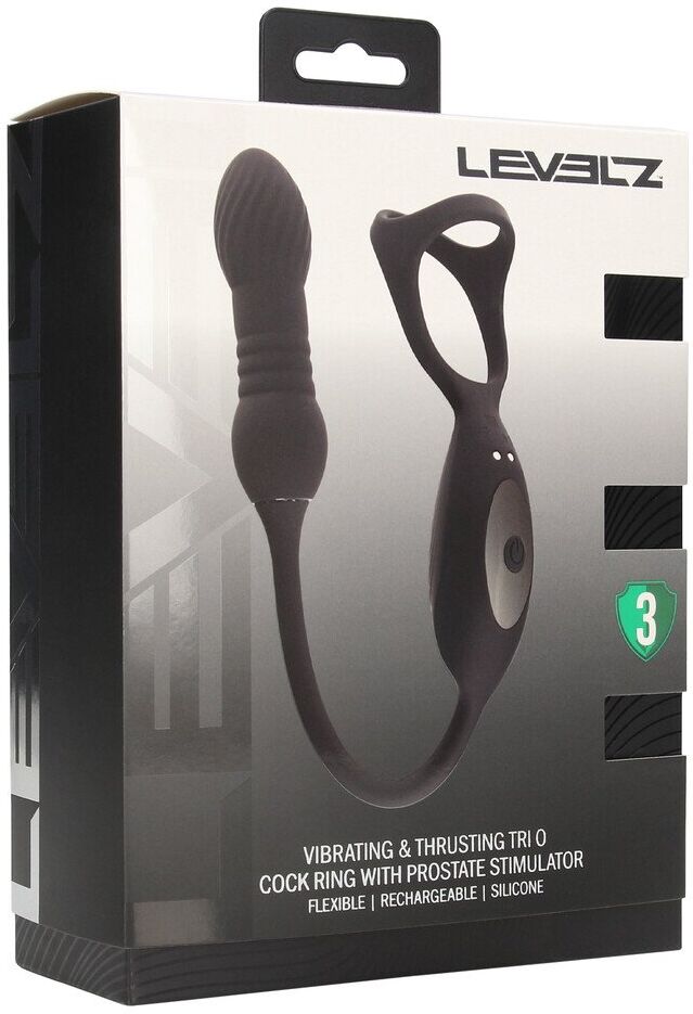 Levelz Cockring en silicone tri O vibrant et à poussée avec stimulateur de prostate - Noir