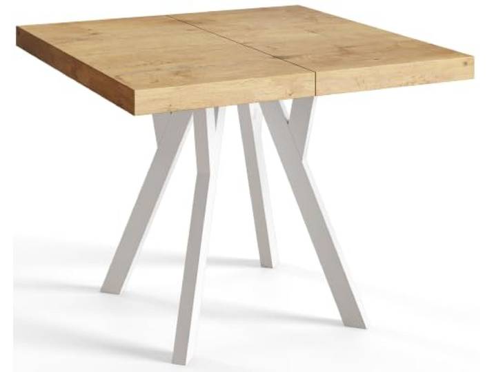 Esstisch Ausziehbar Rico 80-130cm, Lancelot, Holzbeine, Modernes Design Quadratischer Tisch, Moderner Design, Wohnzimmertisch und Küchentisch, Stabile Konstruktion, Weiße Beine