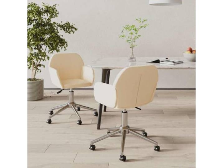 HEFZGDB Drehbare Esszimmerstühle 2 STK. Creme Stoff Drehstuhl mit Armlehne Ergonomisch Metallrahmen
