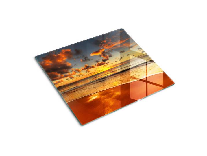 Tulup Glasplatte 60x52 cm Sonnenstrand, Orange, Glas, 60x0.4x52 cm, Küchen, Küchenelektrogeräte, Herde, Herdabdeckplatten