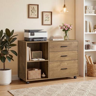 YUZHOU 39-Inch Rolling File Cabinet, Wooden Office Lateral Filing Cabinet