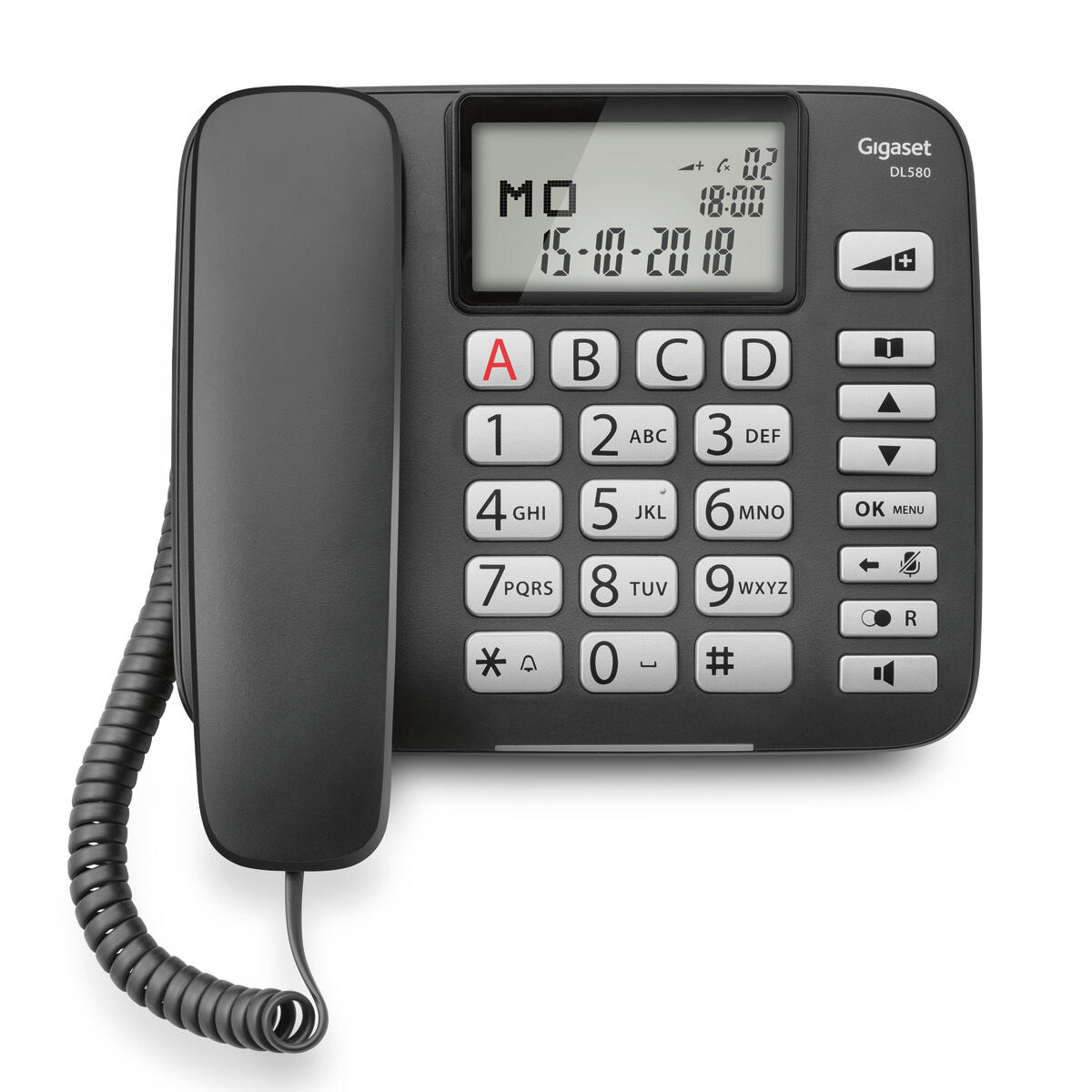 Gigaset DL580 Komfort-Telefon mit großen Tasten und beleuchtetem Display - schwarz S30350-S216-B101