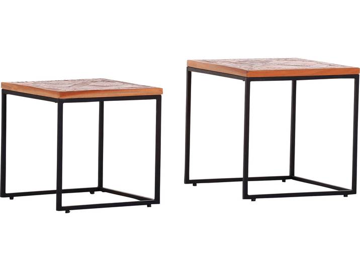 Beistelltisch, Massivholz Mango, Beige & Schwarz, 45×45 cm, Fest Montiert, Siesta, Gutmann-Factory