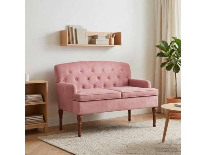 NLQMSU Sofa Love Seat Rosa Samt gepolstert Holz Technik Dicke Schaumstoffkissen, abnehmbarer Sitz, Füße aus gedrehtem Gummibaumholz, Rückenlehne mit Knöpfen, freier Platz unten