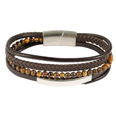 Edelstahlarmband ADELIA´S "Herren Armband aus Edelstahl mit Tigerauge" Gr. 19, braun, Armbänder, Herren, 19, Edelstahl, Edelstahlarmband
