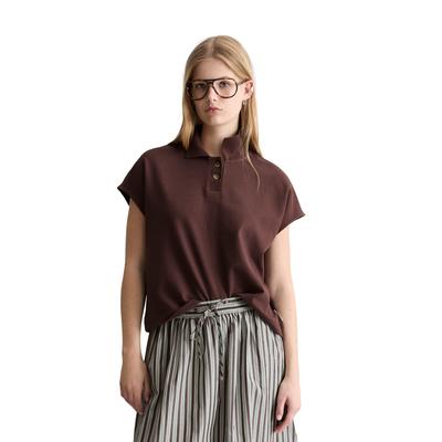 Poloshirt MARC O'POLO DENIM "aus schwerem Single Jersey", Damen, Gr. L, braun (burnt aubergine), Obermaterial: 100% Baumwolle, unifarben, normaler Saum, Shirts