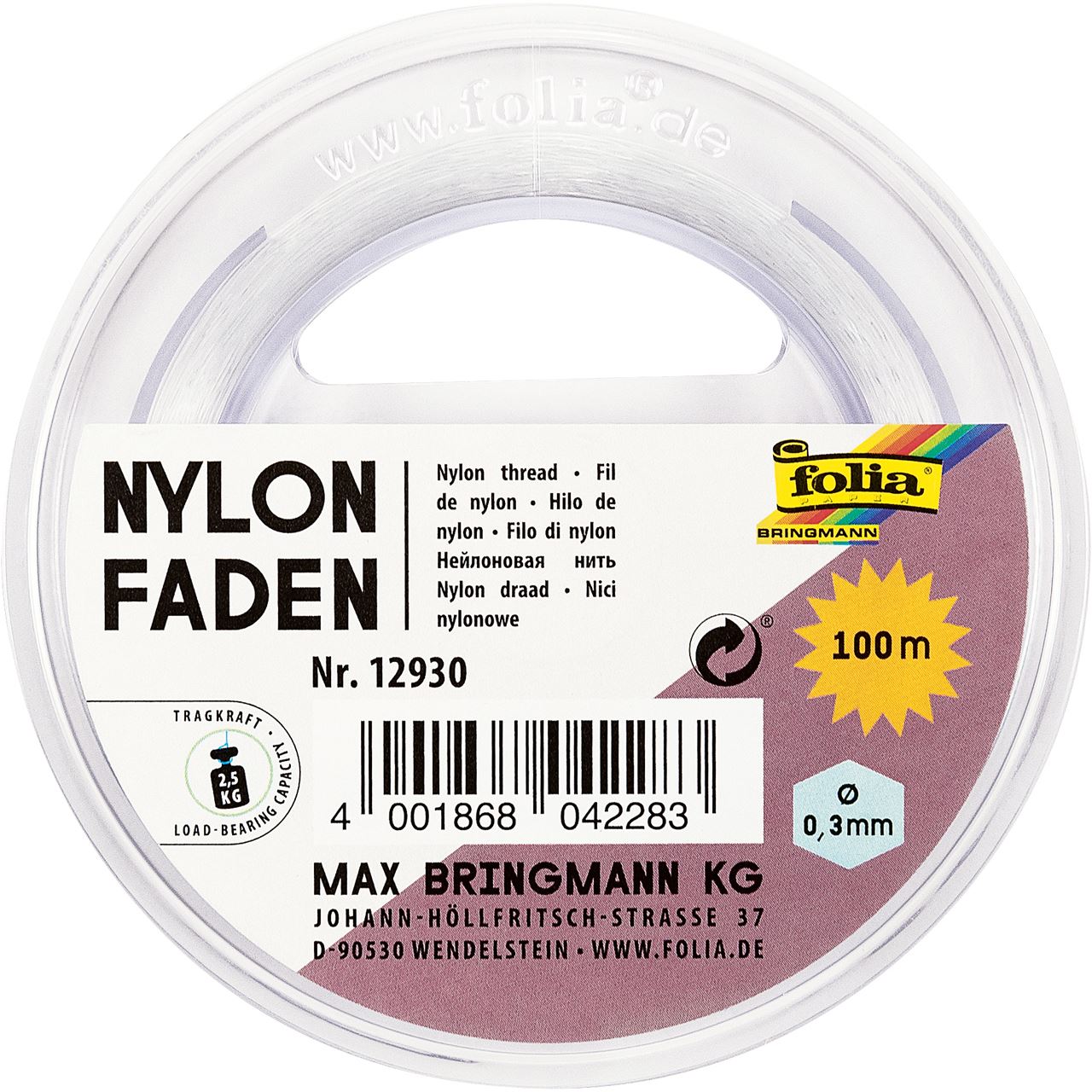 folia Nylonfaden glatt transparent 0,3 mm x 100,0 m