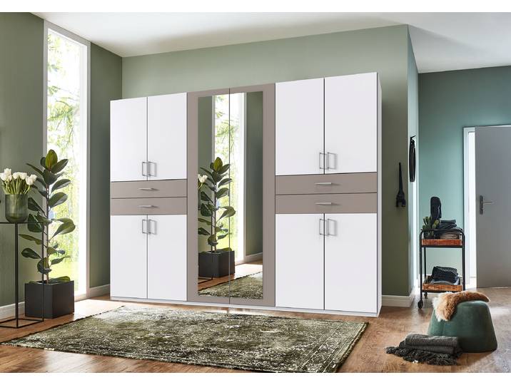 Drehtürenschrank Taiga 270cm Weiß/Weiß/Saharagrau