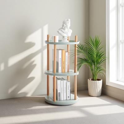 ZWYO HOSIMU "16.69"" Beech Wood Steel 3-Tier 360° Rotating Bookshelf with Adjustable Height & Multi-Functional Storage"