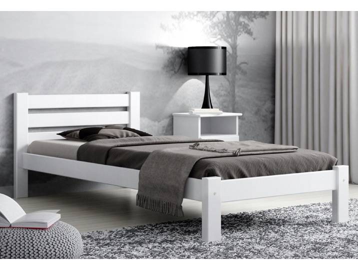 Home Collective Holzbett Einzelbett Massivholz Bett mit Massive Bettbeine & Lattenrost, 210x102x72 cm, Weiß