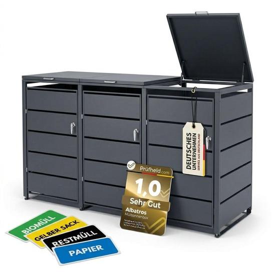 Tägliche Ware- 3-teilige Mülleimer Set - Abfallbehälter 240 Liter - Wetterfest - Einstellbare Füße - Premium Dämpfer - Stilvolles Design