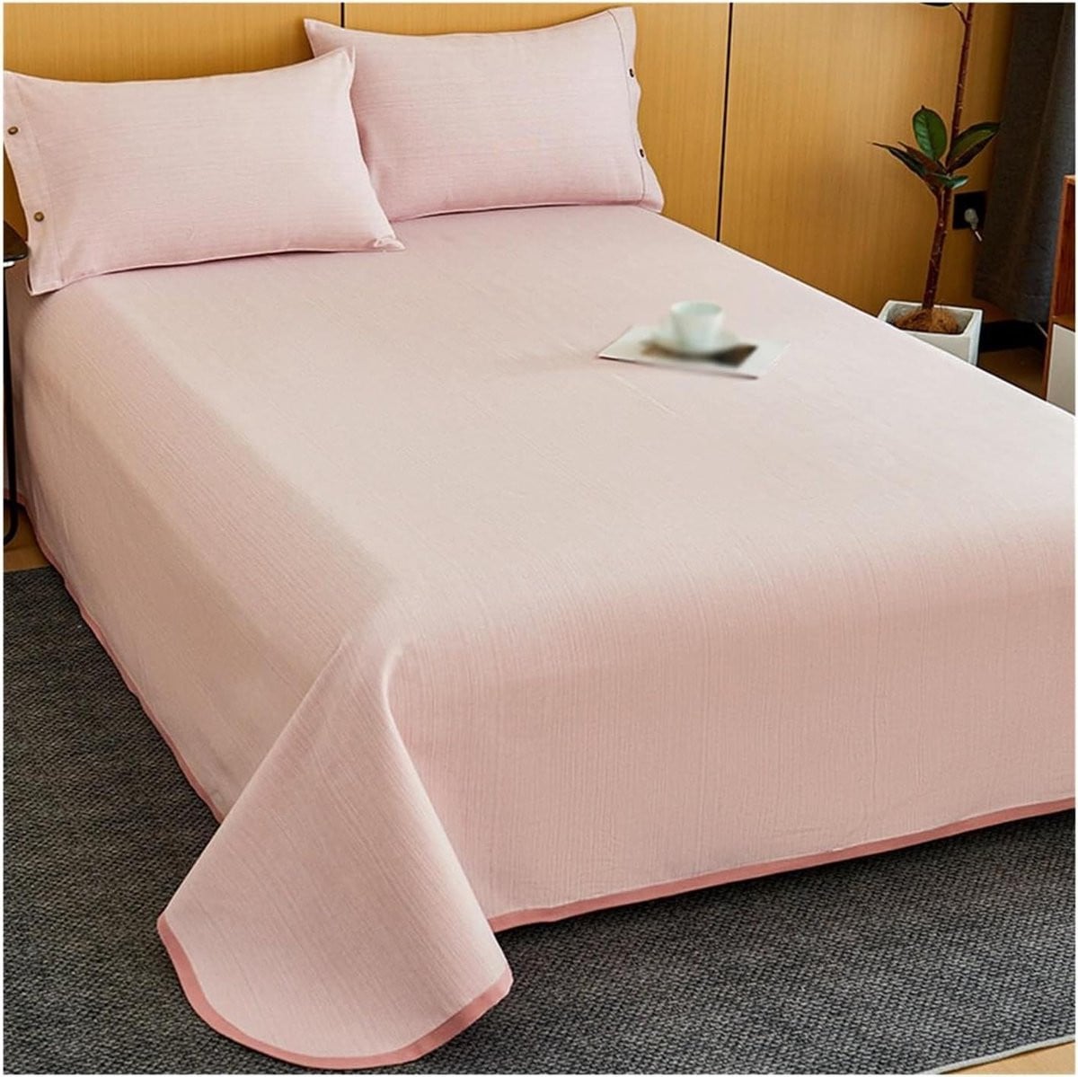 Plat laken van ademend katoen voor volwassenen, roze, 100 x 220 cm