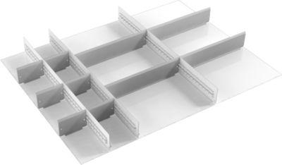 Schubladeneinsatz Treston, 3 Unterteiler & 10 Mittelplatten, B 900 mm, für Serie 90 mit H 75 mm