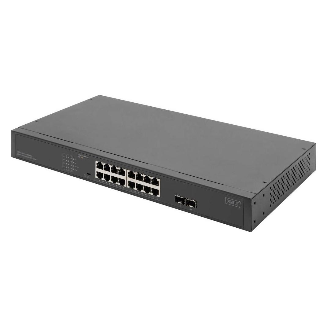 Digitus 16-Port Gigabit Netzwerkswitch, 19 Zoll, unmanaged,2 Uplink Ports, SFP (16 Ports) (DN-95347-2)
