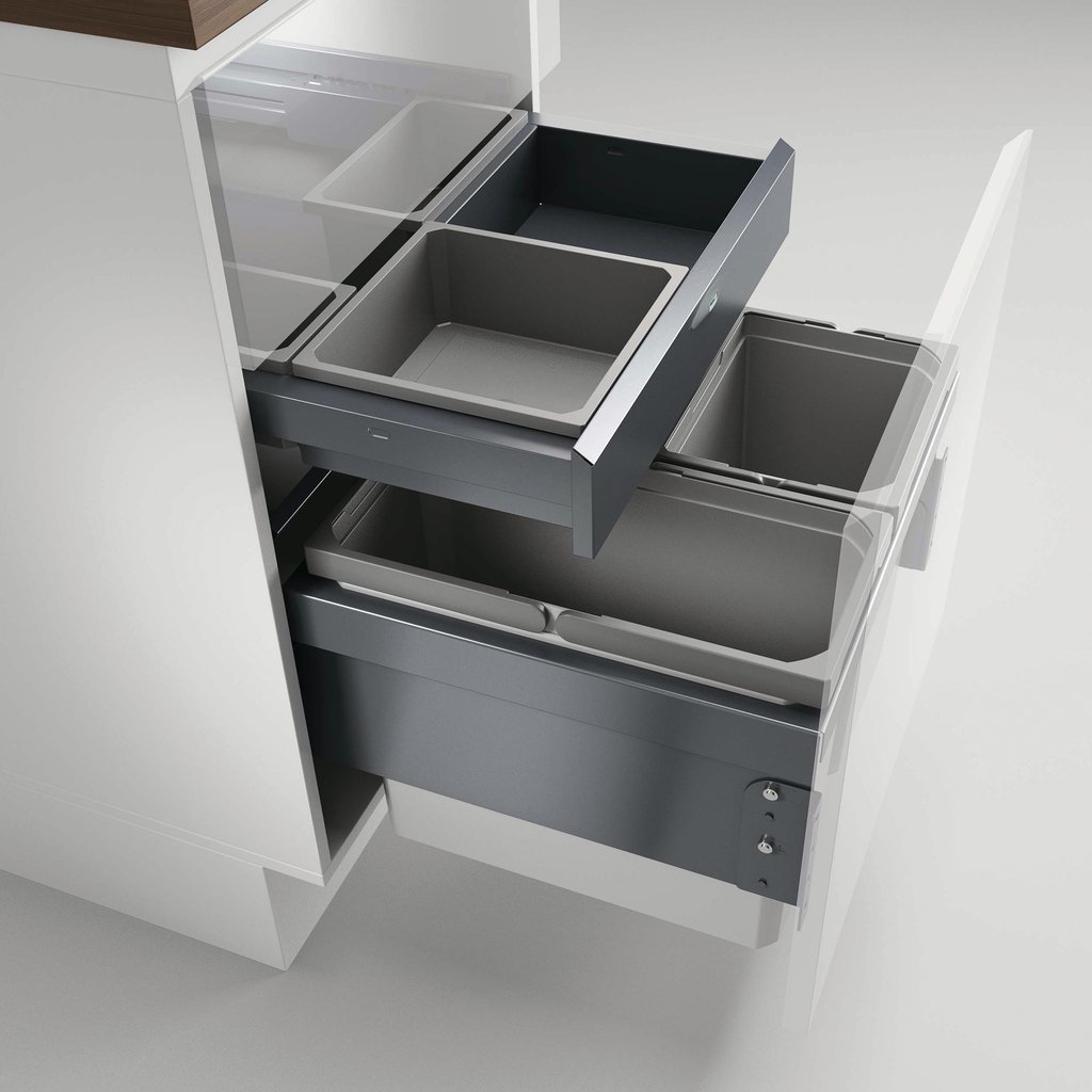 Naber, Cox Base 1T 500-3 mit Base-Board. Abfallsammler, hellgrau, Höhe 460 mm - Mülleimer