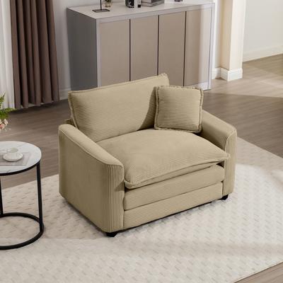 Ostweer Corduroy Fabric Single Accent Sofa Chair with Pillow, Ergonomic Deep Seat Sofa for Livingroom
