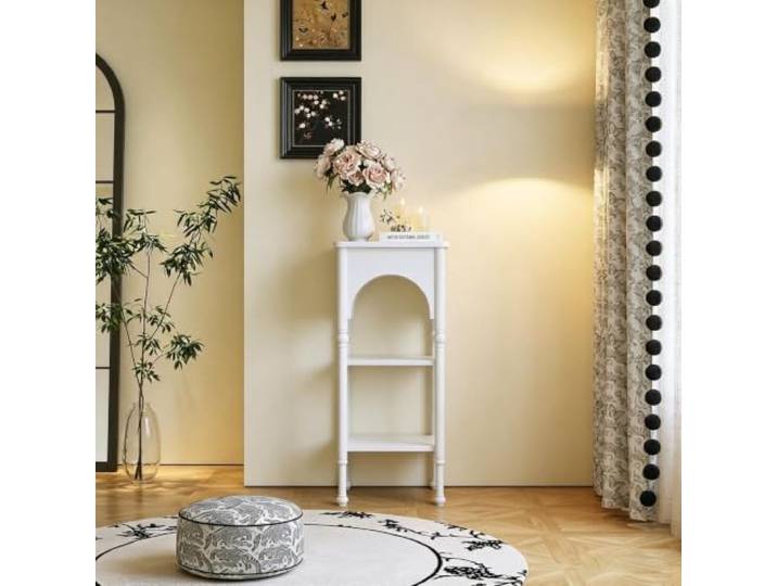 Massivholz‑Eingangstisch, Konsolenschrank im französischen Retro‑Stil Massivholzverarbeitung, geruchsarme E1‑Oberfläche, keine Montage nötig(White,40cm/15.7in)