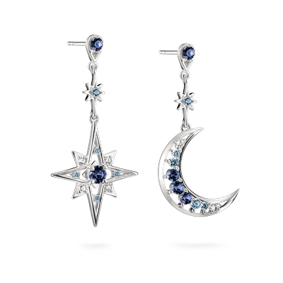 Paar Ohrhänger THOMAS SABO "Midnight Sky Ohrringe Silber", blau (silberfarben, weiß, blau, weiß, blau), Ohrringe, Damen, Silber 925 (recycelt), mit Zirkonia (synth.), Glas-Keramik Stein