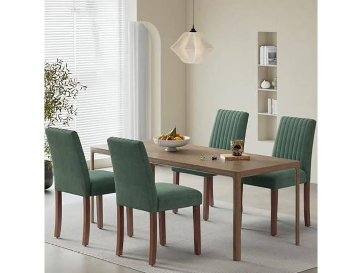 COLAMY Esszimmerstühle 4er Set, Polsternder Stühle Esszimmer mit Rückenlehne, Küchenstühle Gepolstert, Stoff Dining Chairs Holzbeinen für Esszimmer, Küche, Restaurant, Grün