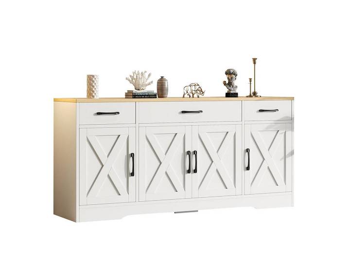 Komhtom Sideboard mit Dekoration in weiß, Weiß, Holz, Mode, 37x75x160 cm, Kleinmöbel, Kommoden, Sideboards