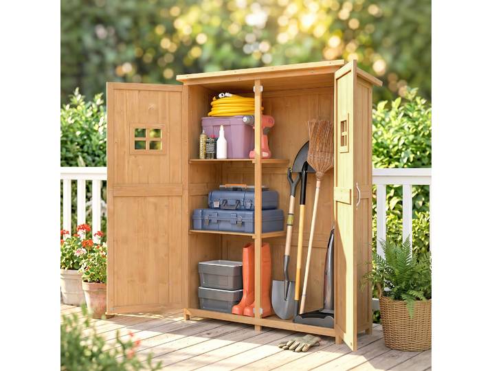 Outsunny Abri Jardin Bois Sapin 128x50x164cm Étanche 2 Étagères